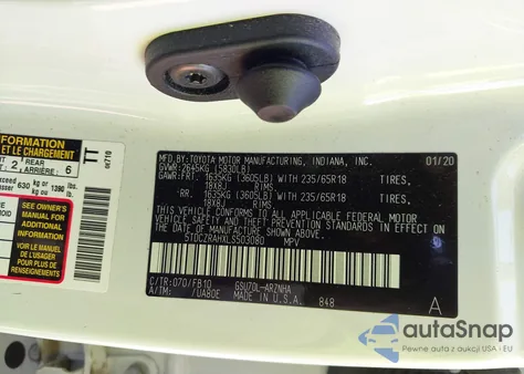 2020 Toyota Highlander L из США, поврежденный, VIN 5TDCZRAHXLS503080